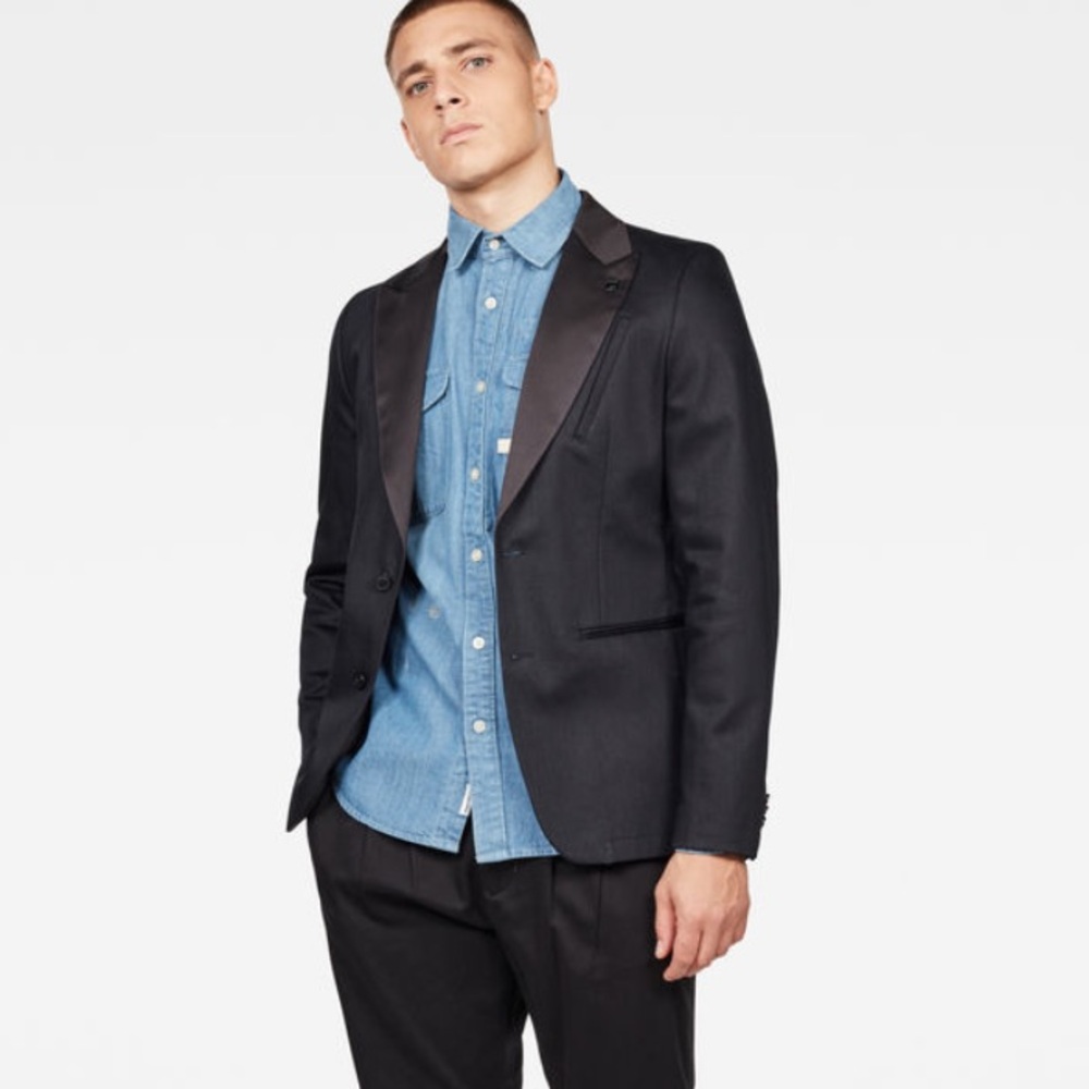 G-STAR RAW BLACK COTTON TUXEDO BLAZER NWOT SIZE LARGE BADAZZ
